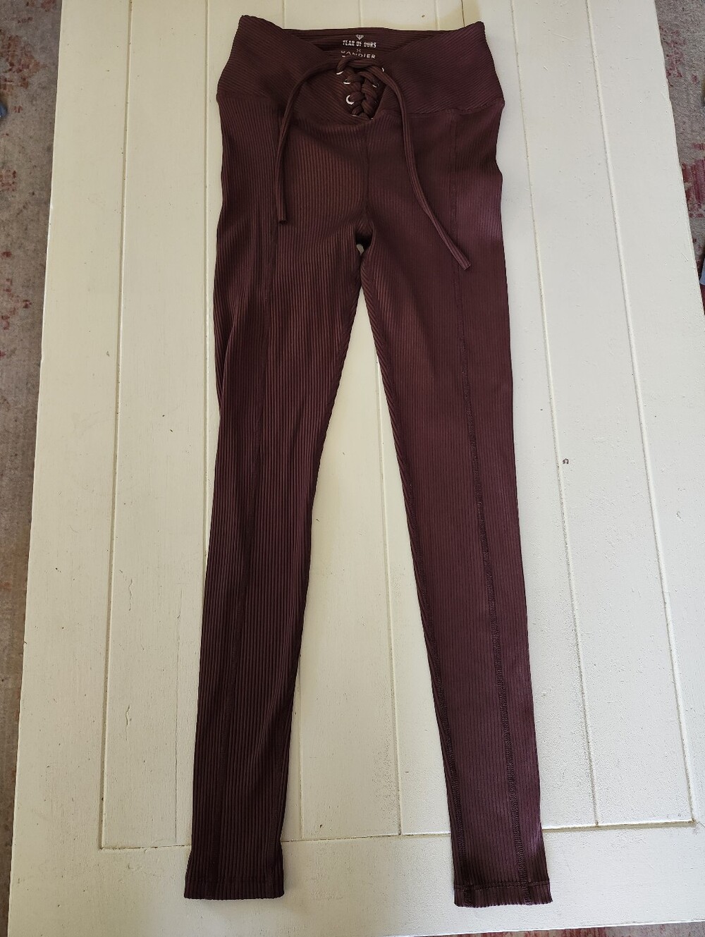 Year Of Ours X Bandier Ribbed Tie Front Leggings Brown Size Small